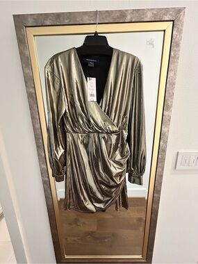 French Connection Silver Metallic Wrap Dress